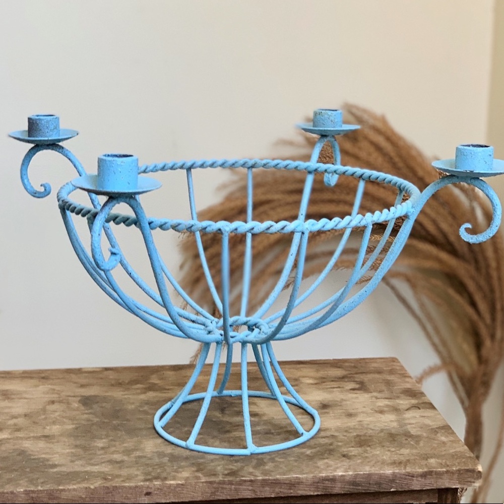 Baby Blue Antique Candelabra Candle Holder